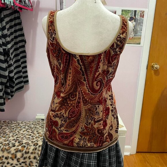 Cream and Burgundy Velvet Paisley Tank Top - Picture 3 of 7